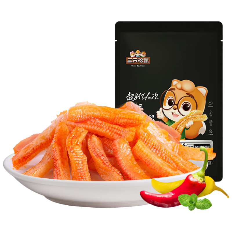 三只松鼠魔芋丝60包540g 素毛肚魔芋爽辣条休闲零食礼包即食网红小吃素食