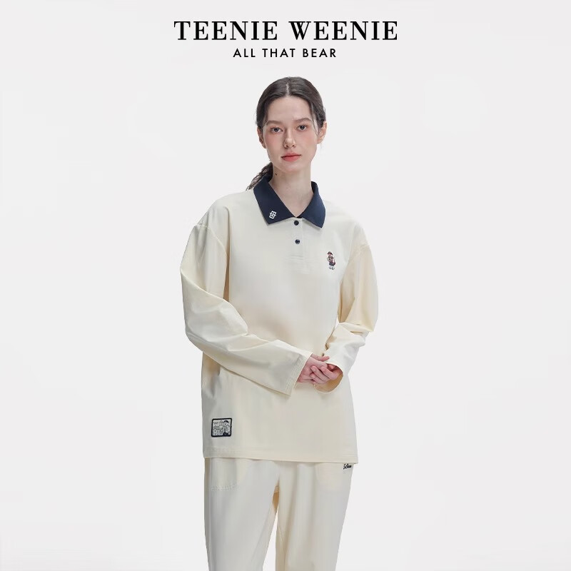 TEENIE WEENIE小熊睡衣情侣春夏季2025新款休闲宽松复古学院刺绣长袖家居服套装 【长袖长裤】女款-栀子白 S