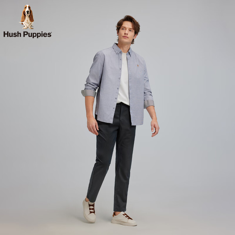 暇步士(Hush Puppies)【顺滑细腻】男装2025春秋新款柔软轻薄休闲长袖衬衫 潮汐蓝 S