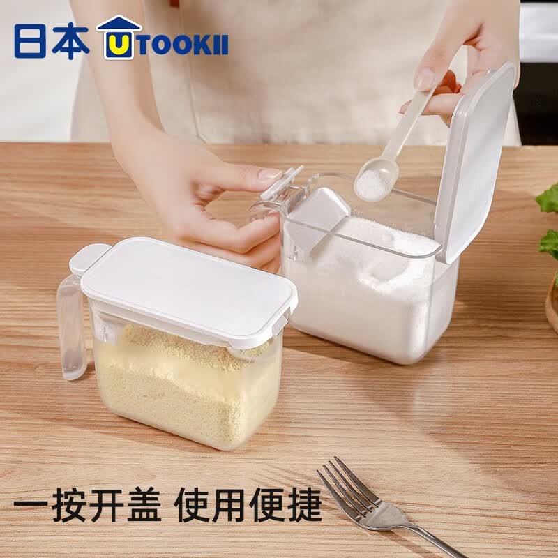 Imakara厨房密封装盐防潮调料盒调味盒罐调味料调料瓶罐佐料调味品收纳盒 弹盖调味罐(灰色)+勺子