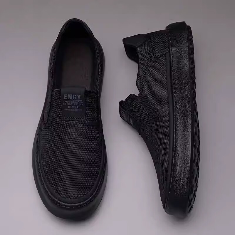 LZXB品牌断码清仓轻奢男鞋板鞋休闲帆布鞋潮鞋一脚蹬男士老北京布鞋男 黑色莱卡布面-【高端男鞋】 42