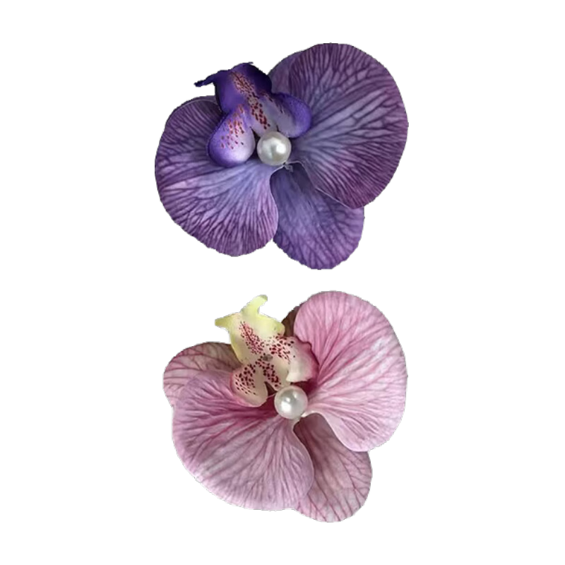 夕岬座 粉色蝴蝶蘭花朵發(fā)夾純欲風側邊抓夾頭花仿真發(fā)卡頭飾海邊夾子 蝴蝶蘭發(fā)夾【紫色+水粉色】