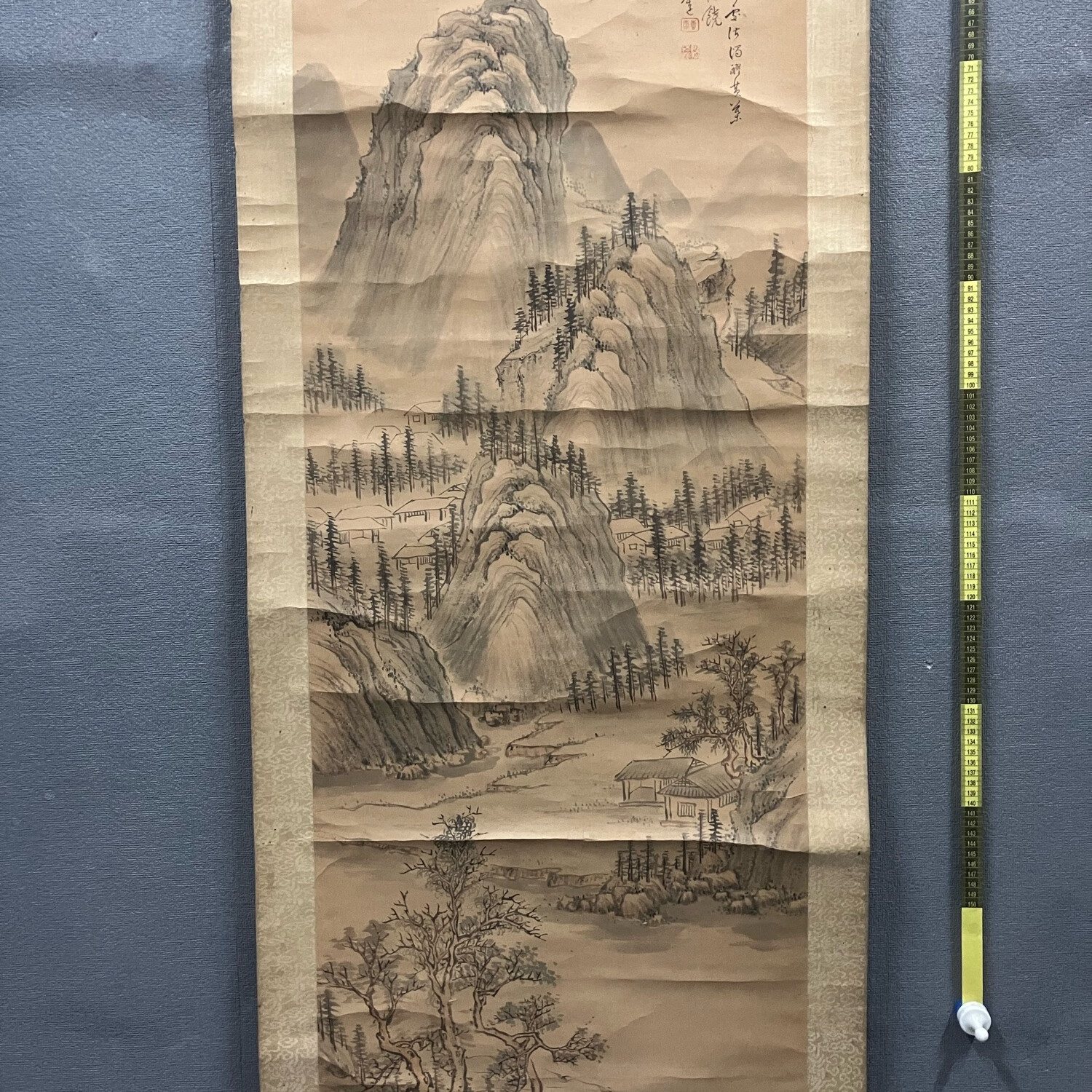 帆足杏雨，清代晚期文人画家南画山水中堂《夕村秋山图》国画书法