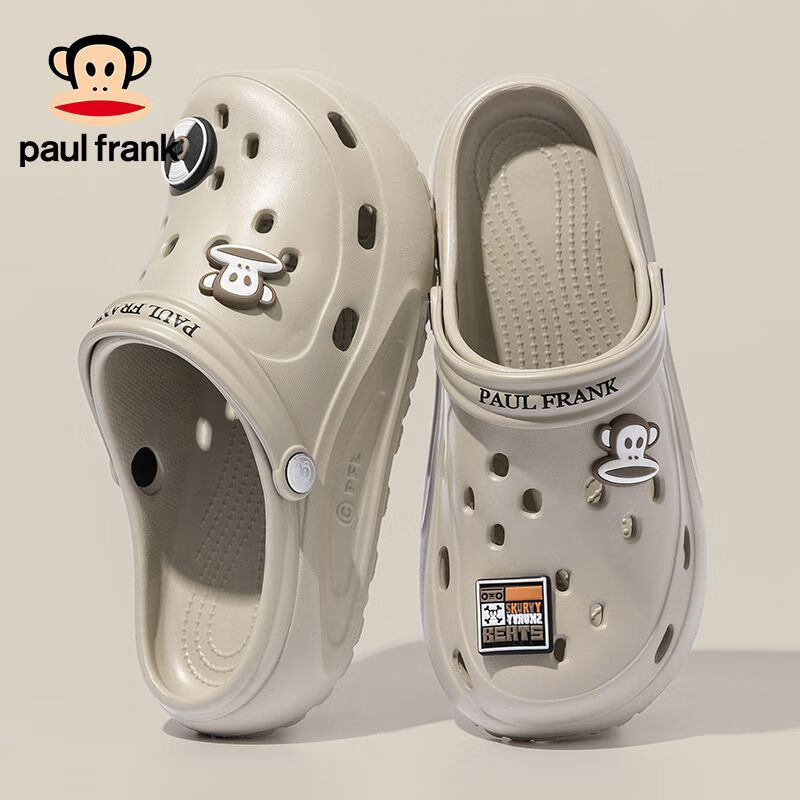 大嘴猴（paul frank）洞洞鞋男夏外穿时尚百搭轻便透气防滑增高厚底拖鞋女踩屎感 奶白 38-39 脚宽脚背高拍大一码