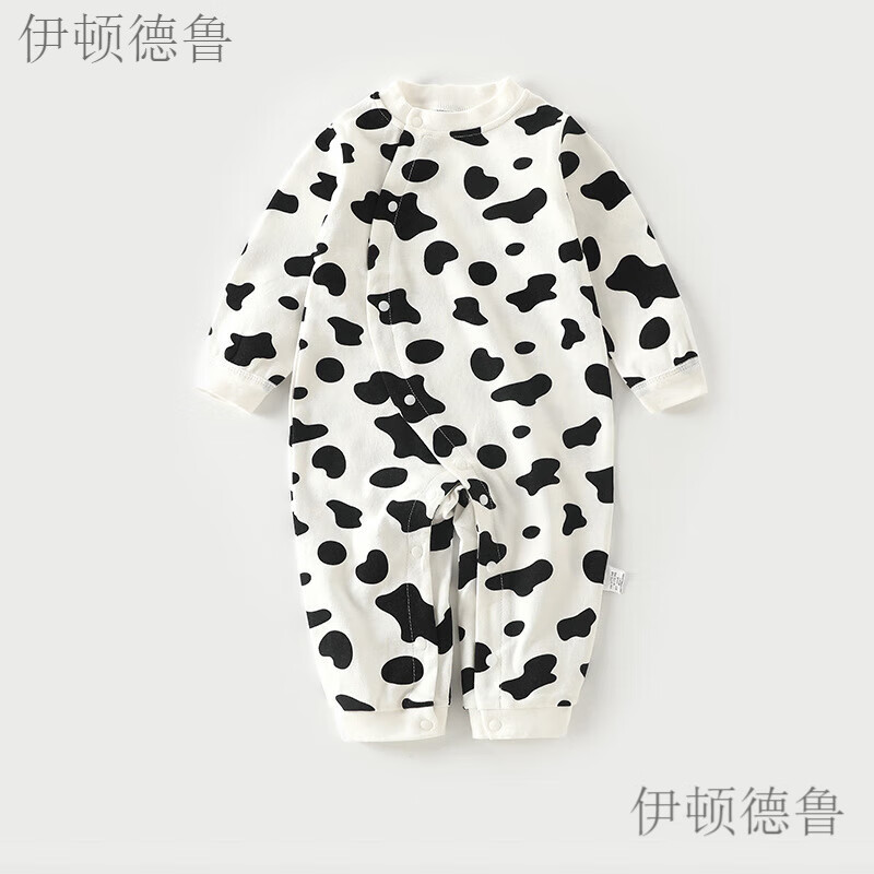 伊顿德鲁婴儿衣服春秋纯棉长袖哈衣爬服新生儿秋装薄款幼儿睡衣宝宝连体衣 奶牛 59cm