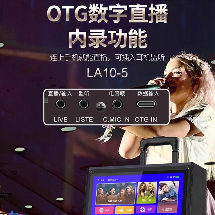 浪庭（LANGTING）家庭ktv音响套装语音点歌机一体机广场舞音箱带显示屏专业户外直播卡拉OK家用K歌全套设备 LA10-5[视频音响+双U段话筒]