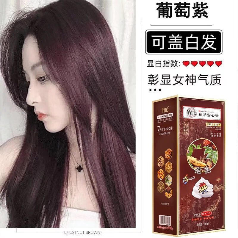法蒂姿植物泡泡染发剂染发膏2025流行色在家染发自然纯黑遮白发 葡萄紫 【遮盖白发】送染发工具 京东折扣/优惠券