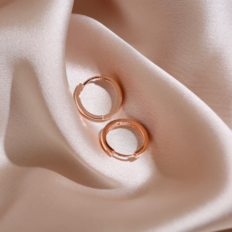 18k玫瑰金色耳环玫瑰金耳扣2025新款小耳圈女素圈圆圈 光面耳扣*玫瑰金:10mm