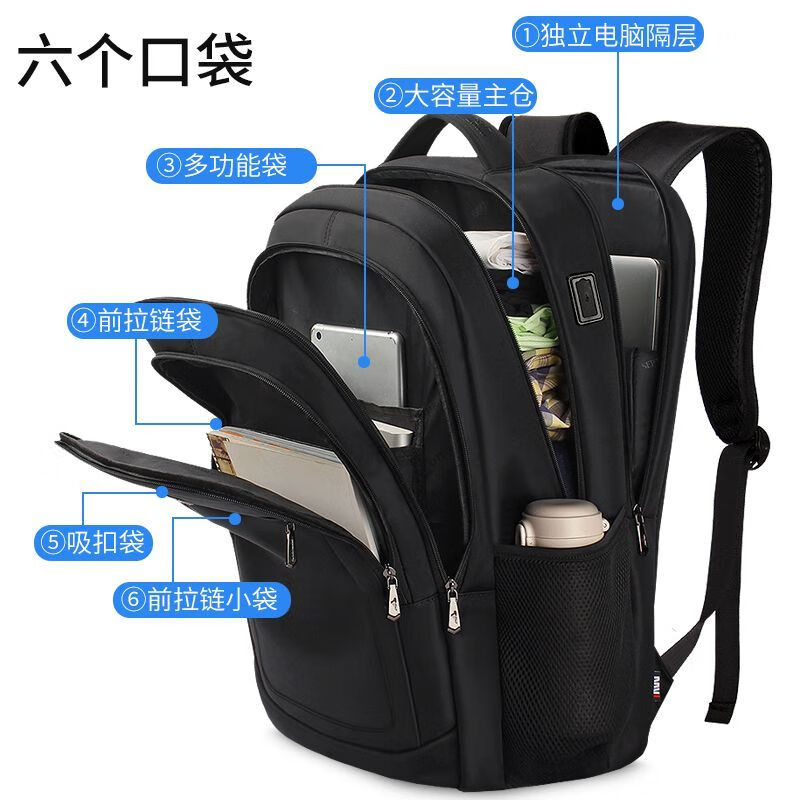七匹狼（SEPTWOLVES）双肩包男士大容量背包2025年新款商务出差旅行电脑包男款书包 五层标准号(25L)