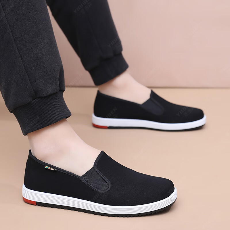 意迪森传统老北京布鞋千层底一脚蹬透气防滑耐磨软底男士平底舒适黑布鞋 黑色 38 (240mm)