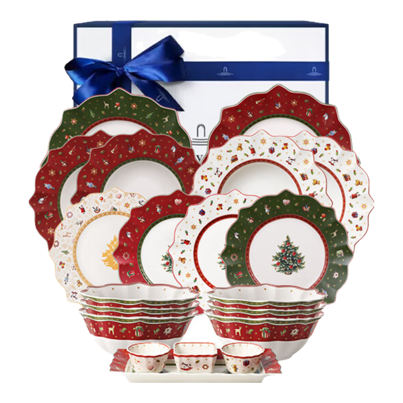 德國(guó)唯寶（Villeroy&Boch）【圣誕禮物】圣誕餐盤(pán)碗碟創(chuàng)意歐式餐具套裝 圣誕逸趣6人食17頭