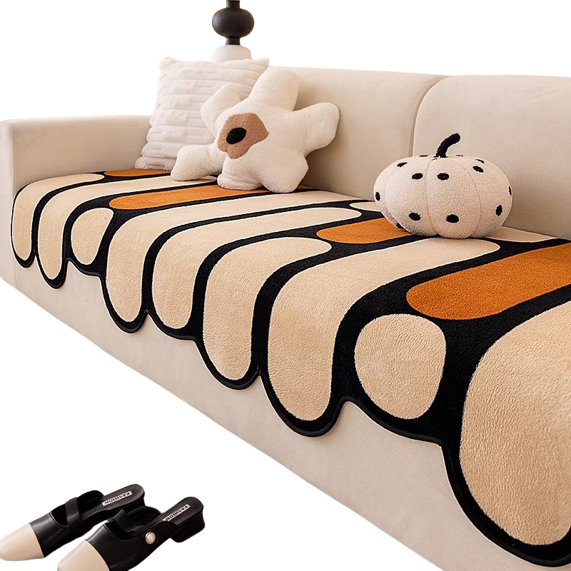 虹原風(fēng)尚 異形沙發(fā)墊加厚新款2025四季通用防滑坐墊不規(guī)則蓋布毯防塵 南喬-橙色【四季親膚嬰兒絨】 90cm*240cm 一張