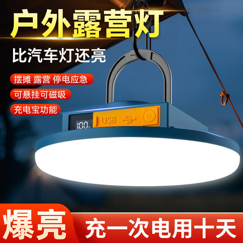 振牛露营灯超长续航超亮野营帐篷营地停电应急天幕主灯户外充电照明灯 【便携款】1000W-白光 电量显示+超长续航+高亮度