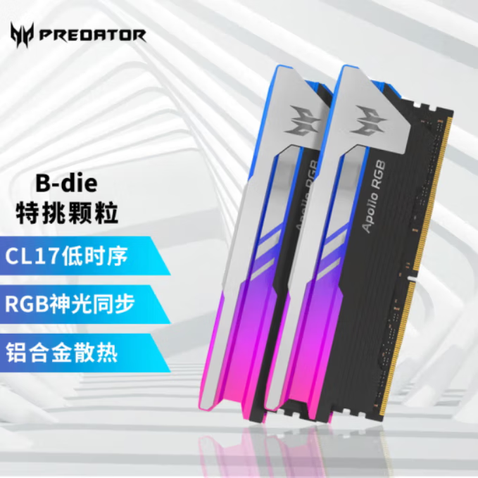 宏碁掠夺者（PREDATOR）DDR4台式机内存条  Apollo星际系列 4000 C17 星际Bdie 241 32GB 2条套条 16*2