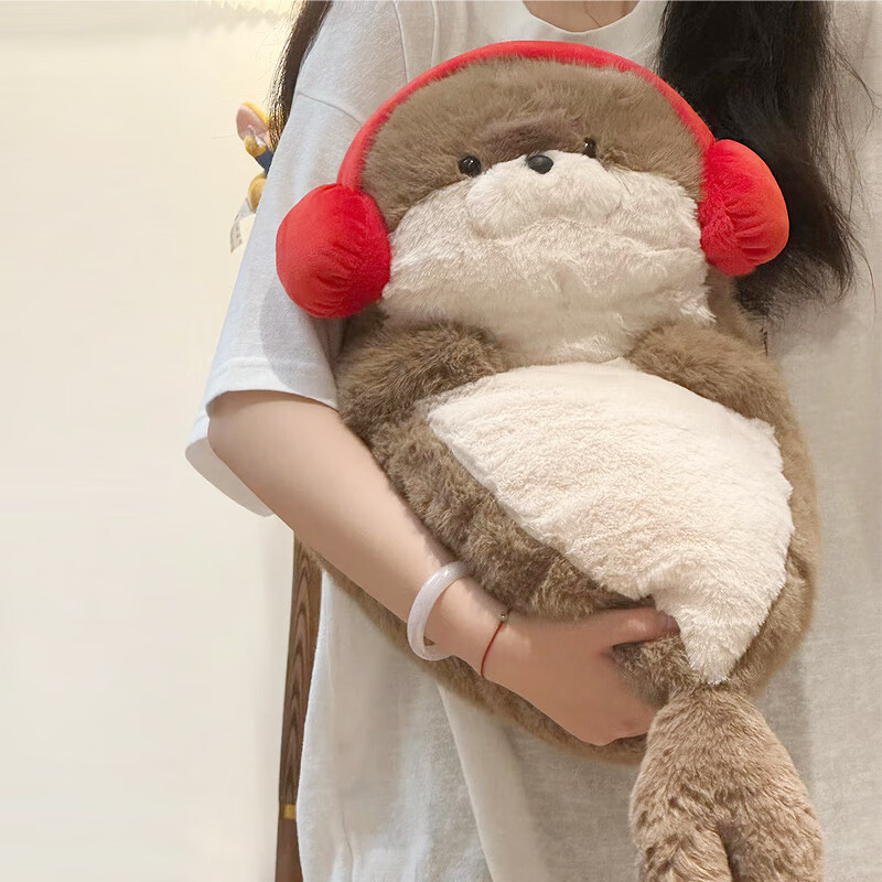 嬰果小島海豹玩偶抱枕毛絨玩具床上陪睡覺抱睡公仔大娃娃可愛生日禮物女生 正版棕色耳機(jī)海豹【70厘米】