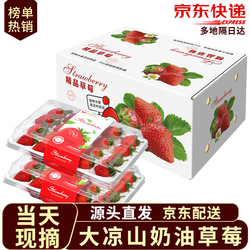 沙窝曙光草莓99红颜草莓奶油牛奶草莓甜孕妇现摘新鲜时令水果生鲜 四川大凉山草莓2盒装净重600g