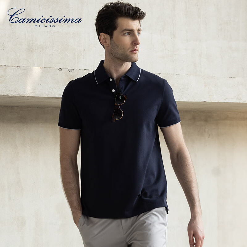 恺米切（CAMICISSIMA）明星同款男士休闲POLO衫陈龙同款6色选 藏青 均码 48 L(175/96A)
