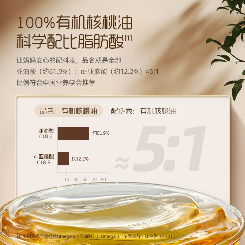 英氏【混搭营养更全面】有机核桃油食用油 凉拌热炒 辅食油宝宝辅食 【首选推荐】有机核桃油110ml*2