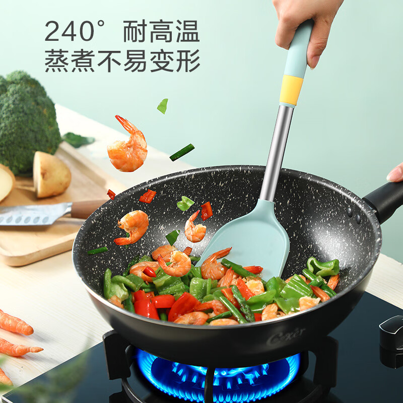 爱仕达（ASD） 硅胶铲勺 耐高温家用加厚护锅铲柄防烫不粘锅饭铲炒锅煎锅平底锅 【悦厨系列】护锅中铲·灰色