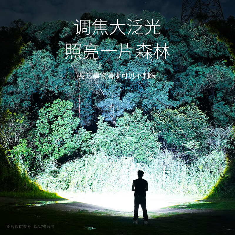 微笑鲨夜魂强光手电筒超长续航户外充电应急灯家用变焦远射激光探照灯 夜光长款-M80灯芯【8电】