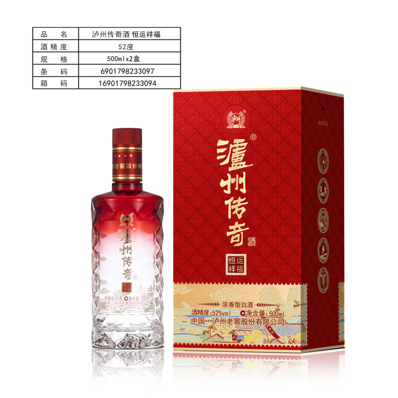 泸州老窖股份出品  浓香型白酒 礼盒装 52度 500mL 2瓶 恒运祥福