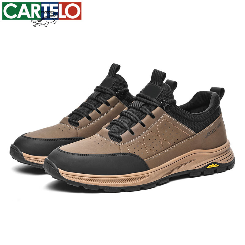 卡帝乐鳄鱼男鞋秋冬季新款男士休闲皮鞋时尚运动休闲鞋百搭舒适旅游鞋子 卡其 5607 39