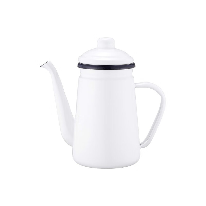 搪瓷咖啡壺復古手沖壺琺瑯細口壺水壺茶壺鶴嘴壺露營涼水壺 白色咖啡壺 1.1l 1L