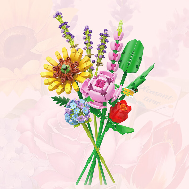 哲高积木花束永生花拼装花卉摆件装饰送女生闺蜜伴手治愈礼物 惬意时光（无陶瓷花瓶） 京东折扣/优惠券