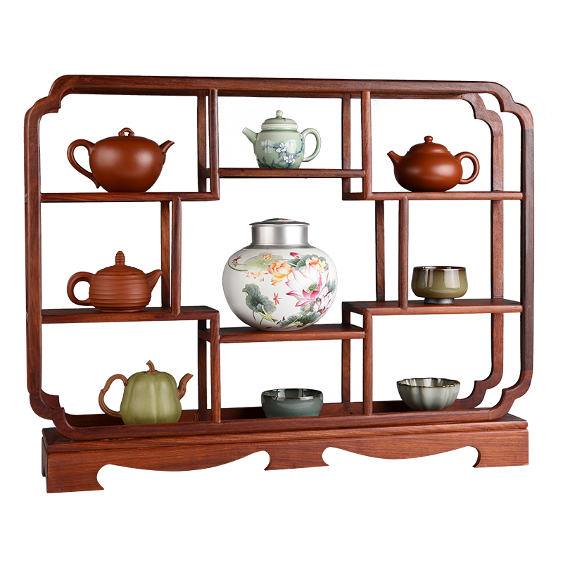 從簡(jiǎn)花梨木茶具博古架桌面收納架置物架小號實(shí)木紫砂壺茶杯擺件展示架 四方之志博古架：40*11*32cm