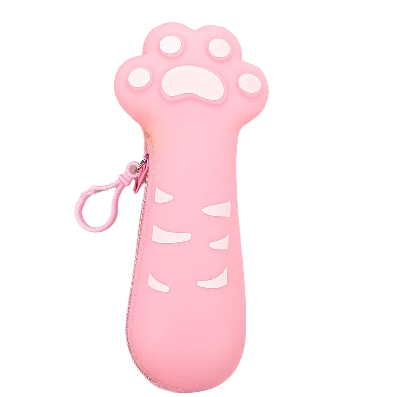 Touch Fish 卡通可愛軟硅膠筆袋高顏值ins日系女孩大容量鉛筆盒幼兒園小學生拉鏈文具袋 粉色貓爪