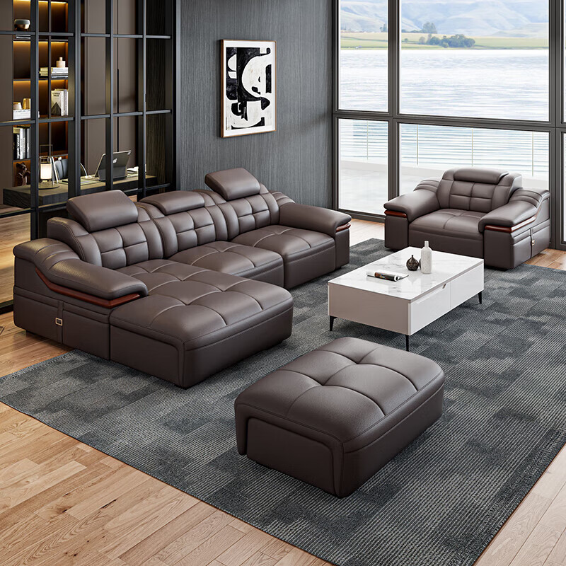 檀福匠2026新款沙发客厅头层牛皮真皮沙发现代简约大小户型贵妃沙发组合 [中厚皮]双+单+贵+脚踏