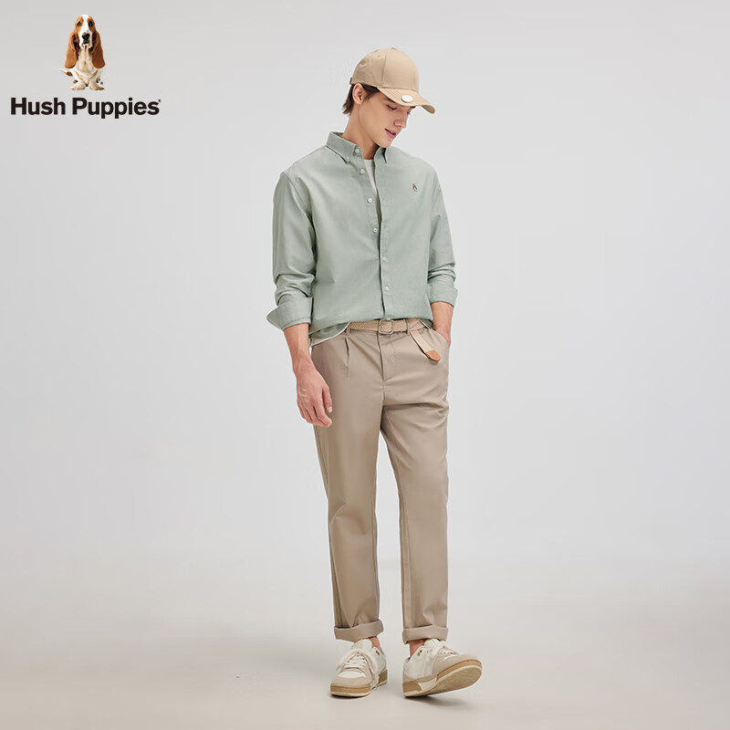 暇步士(Hush Puppies)【王天辰明星同款】男装2025春秋新款柔软舒适长袖衬衫 薄荷灰绿 XL