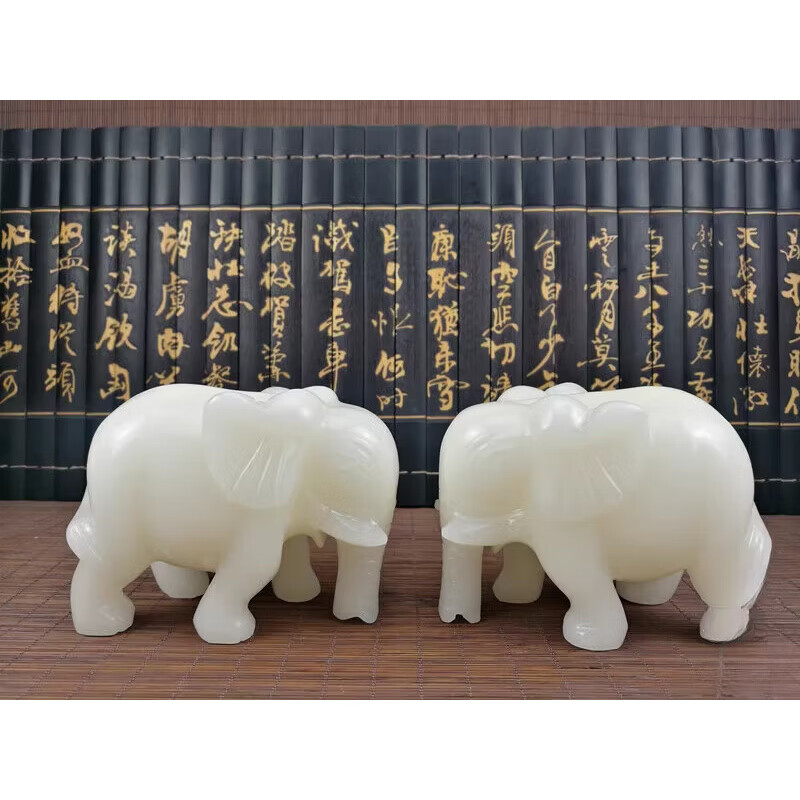 胖東來品質(zhì)漢白玉大l象阿富汗玉吸水白玉如意裝飾品玉石擺件大號 長20厘米一對