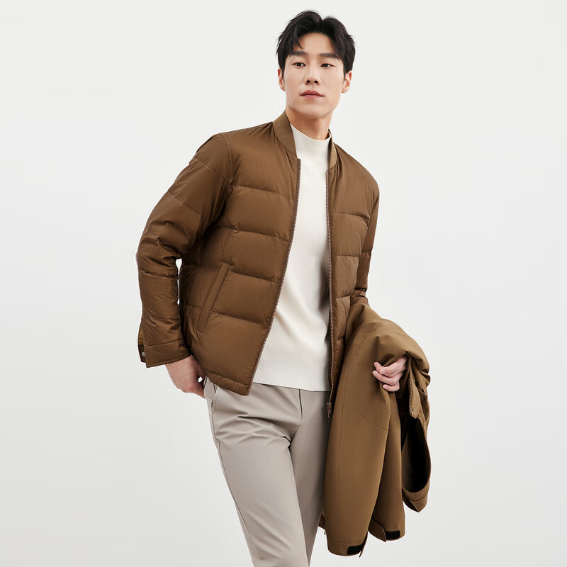 七匹狼【保暖三合一】连帽羽绒服抗静电肌理提花蓄热保暖男士外套 308(驼色) XL 175/92A