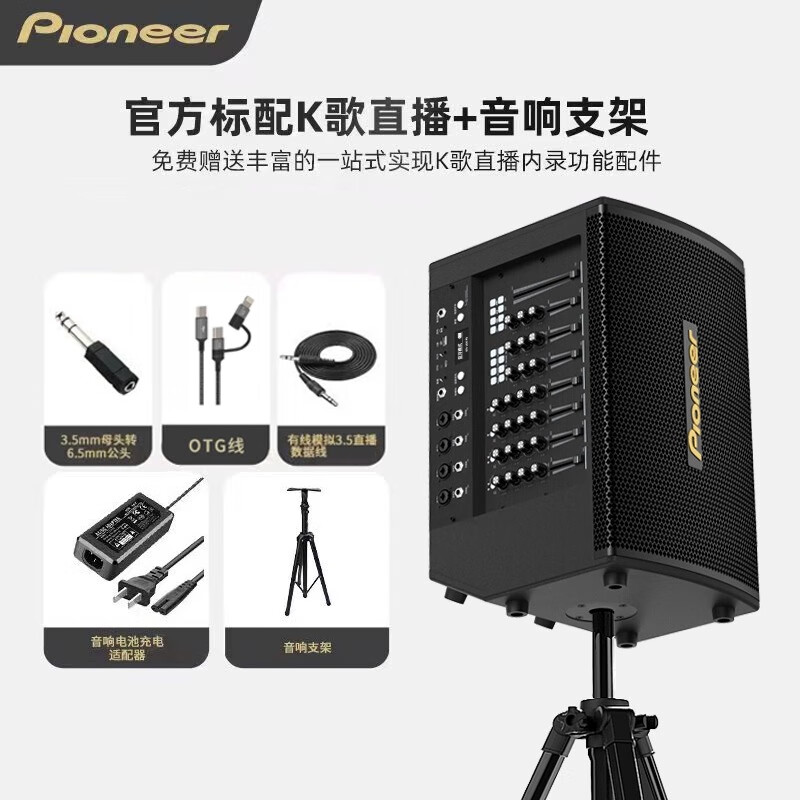 先锋先锋（Pioneer）先锋弹唱K歌直播音响乐器音箱专业乐队舞台演出大功率蓝牙声卡内录KTV大功率音响 600W大功率【专业音响+支架】