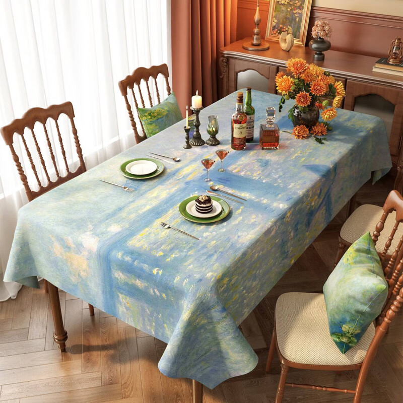 莫奈《查令大桥》桌布防水防油免洗餐桌布轻奢高级感油画风茶几布