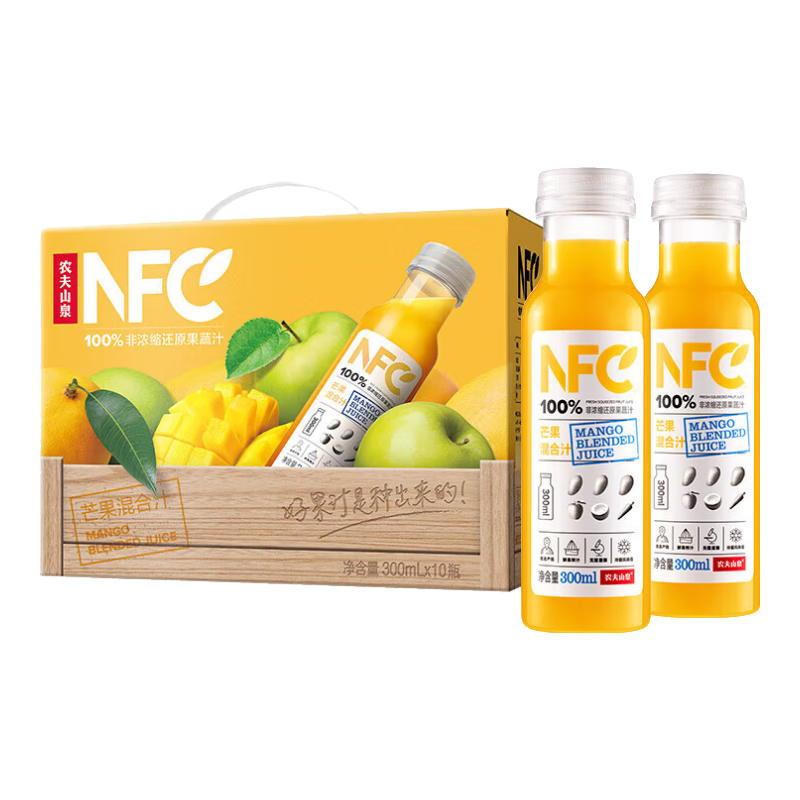 農夫山泉 NFC果汁 非濃縮還原100%果汁飲料 鮮果冷壓榨 芒果混合汁300ml*10瓶（禮盒）