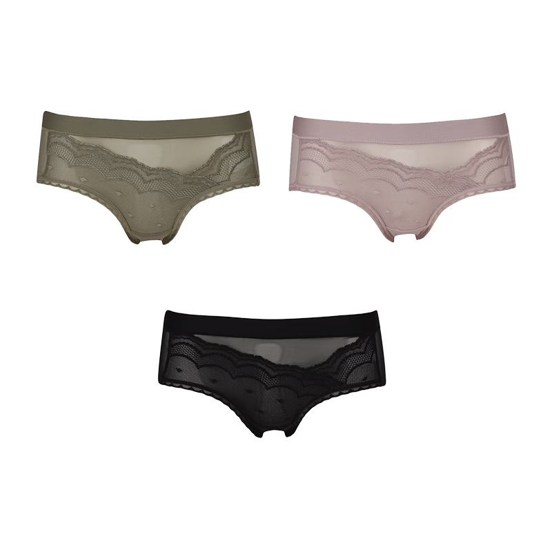 都市丽人纯欲女士内裤女性感半透蕾丝网纱低腰棉里裆无痕速干3条装2K43A6