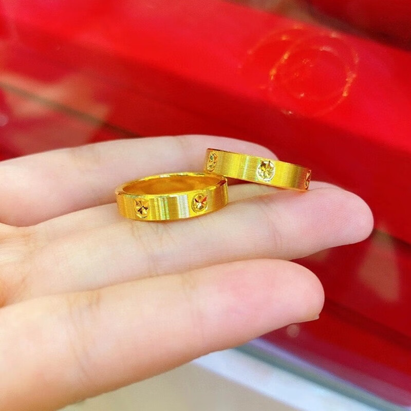 轩玖越南沙金素圈戒指 黄金色米字车花钻纹时尚 米字钻纹戒指 6号美码(金店11-13号)
