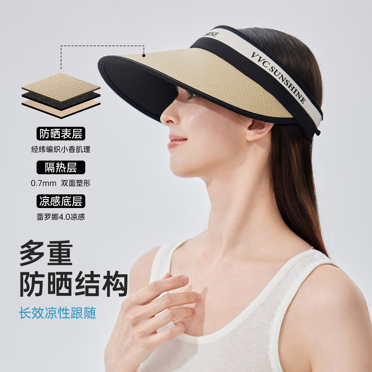 VVC防晒帽子女新款夏季户外防紫外线遮阳帽透气遮阳帽 撞茶/宽带