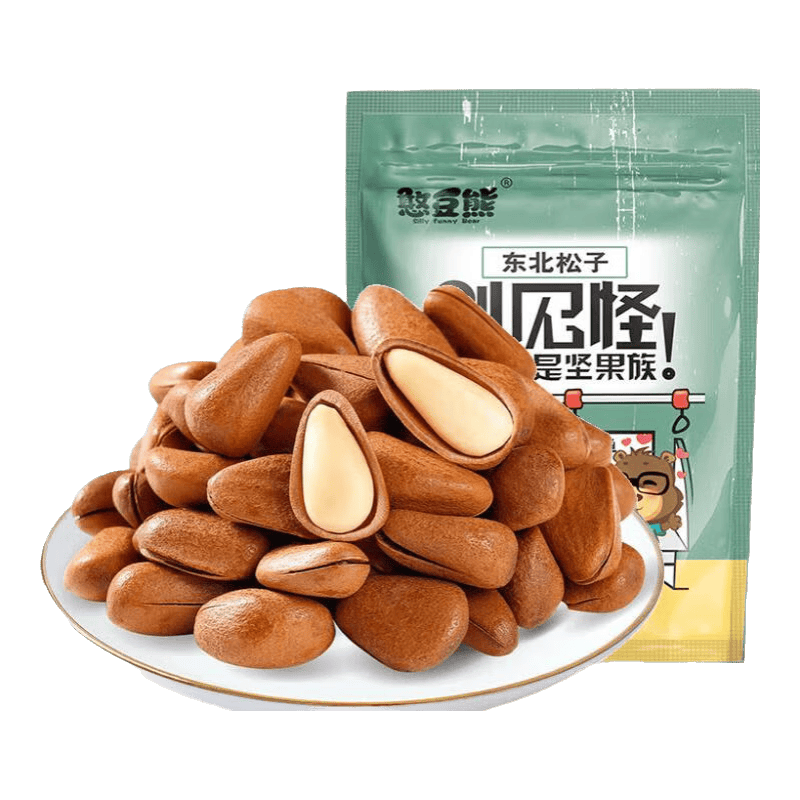 憨豆熊新貨東北松子袋裝手剝松子開口大顆粒堅果炒貨休閑零食地方特產(chǎn) 2斤【大顆粒】東北松子:250g*4袋