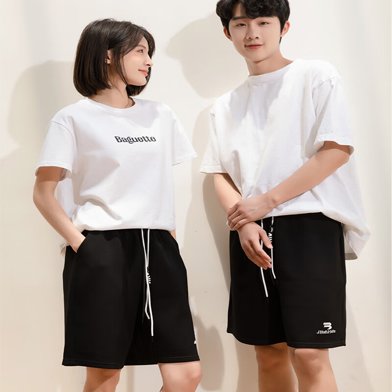 休闲裤短裤夏季女外穿五分裤高弹休闲风薄高腰宽松棉直筒短裤 黑色 M（80-110斤