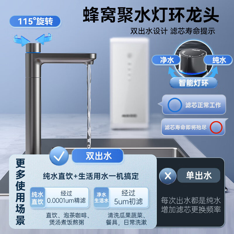 奥克斯（AUX）净水器1200G流速家用RO反渗透厨下式直饮一体机接自来水壁挂式餐边柜制冷加热管线机净饮机套装 【制冷套装】净水器+冷热管线机