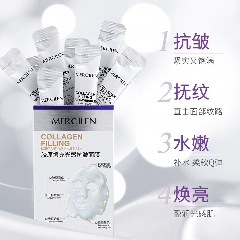 梦希蓝【好物优选】胶原填充光感抗皱面膜夜间保湿涂抹式撕拉保湿面 5盒