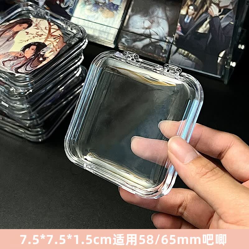溫庭吧唧收納盒透明亞克力周邊徽章收納防塵密封方形保護盒谷子展示架 75mm（可裝58/65mm吧唧）
