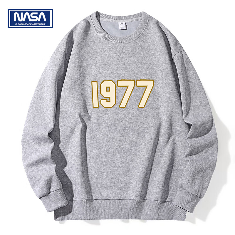 NASAR-FARM官方重磅美式卫衣男女宽松1977卫衣体恤圆领打底衫情侣款潮流联名 麻灰色 L （115-130斤）