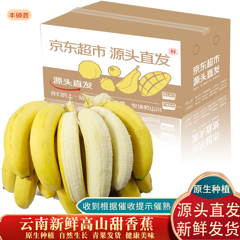 京地达云南高山新鲜甜香蕉净重3斤单果120g起薄皮自然熟源头直发包邮