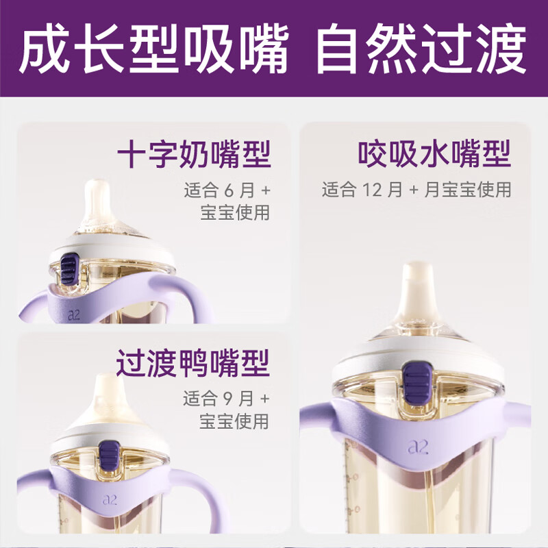 A 2翻盖ppsu奶瓶6个月以上一岁以上学饮重力球吸管鸭嘴杯宽口径紫色 300ml紫色水嘴+直饮吸管 300ml 12月+