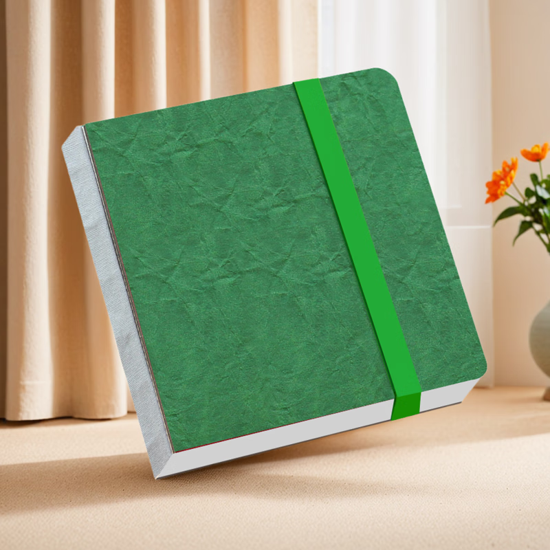 本语时光全棉半棉水彩丙烯马克笔速写方形随身绘画本仿皮300克中粗细纹硬面彩铅油画棒涂鸦画画本 绿色（半棉中粗， 12厘米*12厘米）