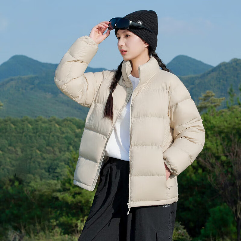 拓路者冬季新款户外保暖外套700蓬羽绒服女立领三防科技鸭绒上衣男 米杏 XL
